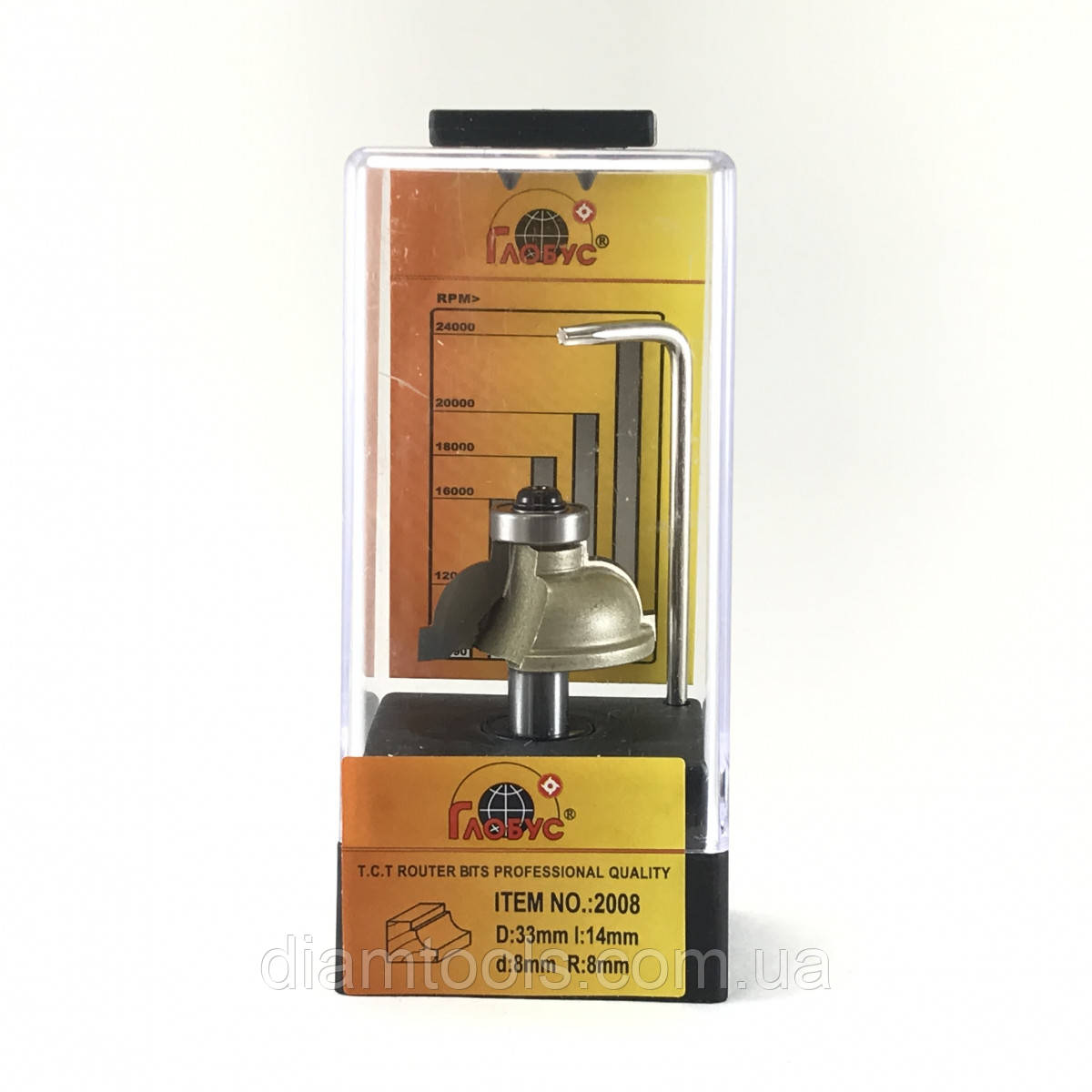 Фреза кромкова фігурна Глобус 2008 D33 d8 L49 h14 R8