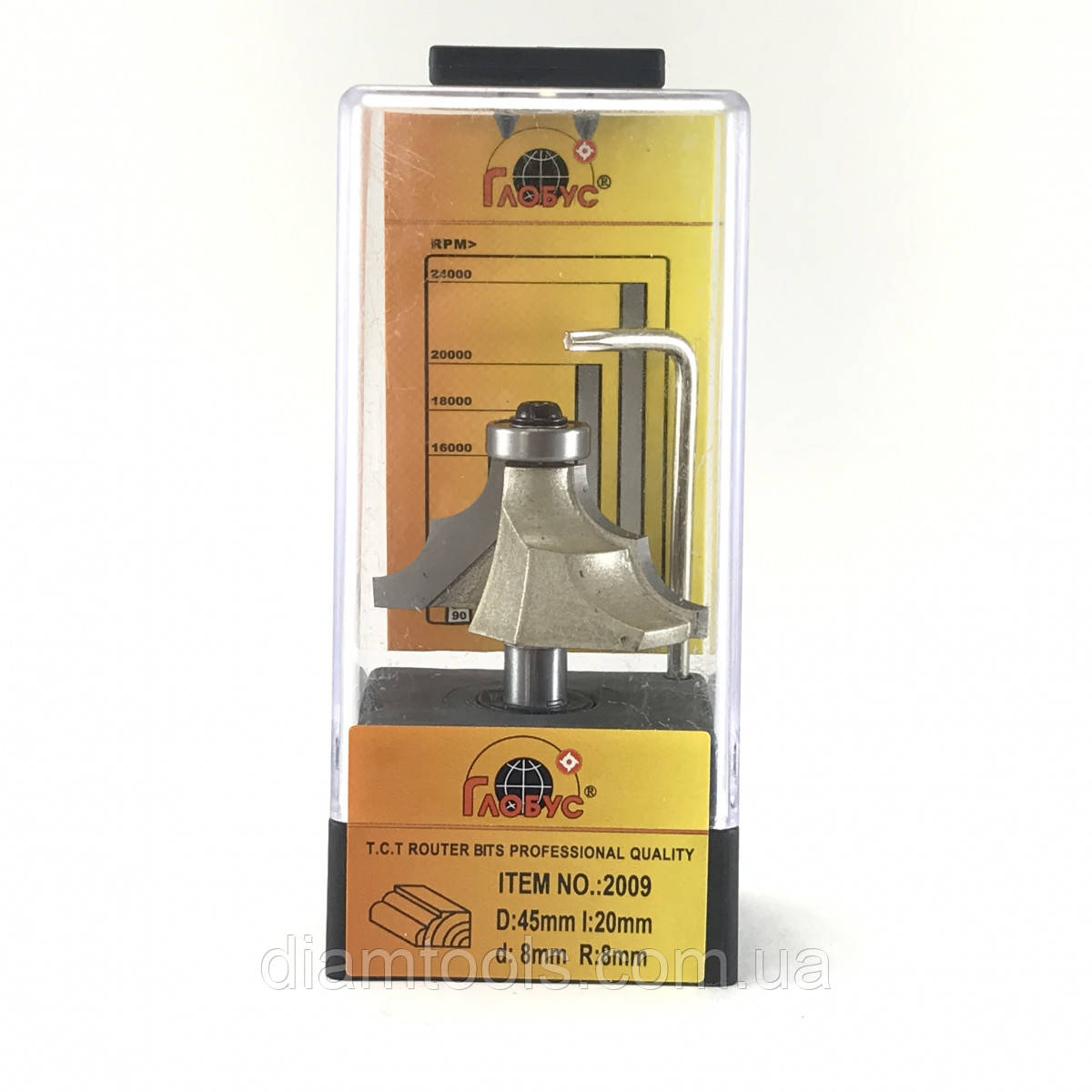 Фреза кромкова фігурна Глобус 2009 D45 d8 L53 h18 R8, фото 1