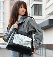 Женская сумка Хобо Черный с принтом, стильная сумка для девушек экокожа, сумочка на плечо KASP
