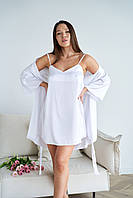 Практичный и красивый женский шелковый комплект рубашка и халат Белый