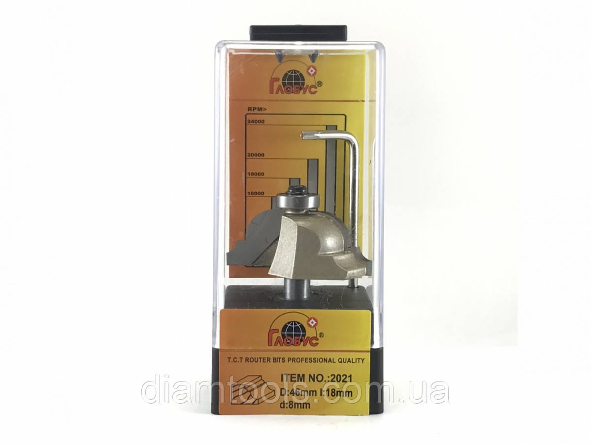 Фреза кромкова фігурна напівстрижнева Глобус 2021 D46 d8 L53 h18 R4/10