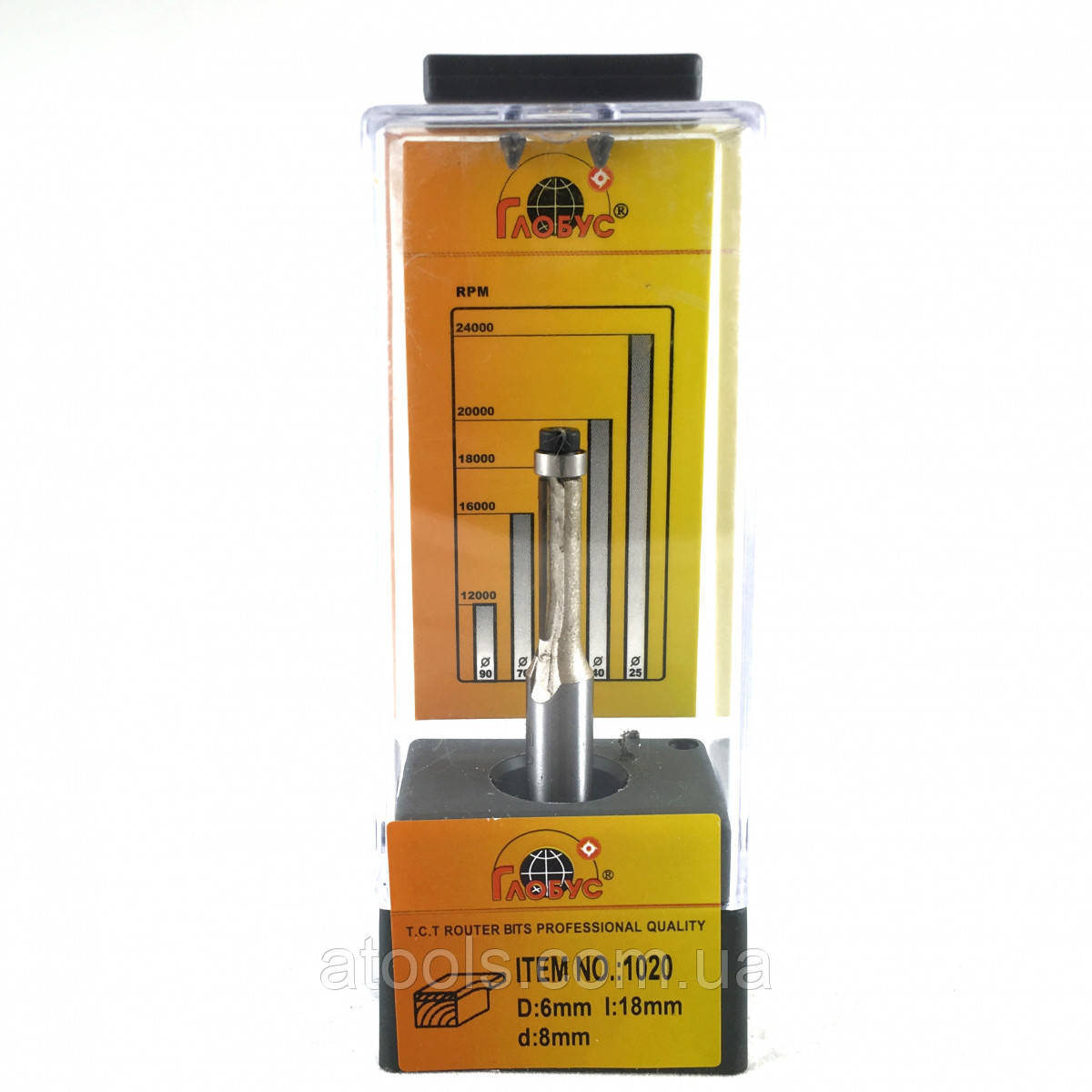 Фреза кромкова пряма Глобус 1020 D6 d8 L53 h18 z2