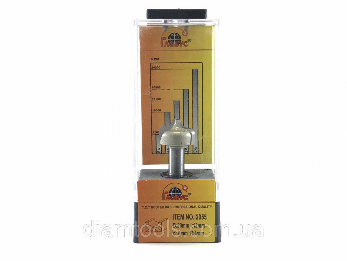 Фреза пазова фасонна Глобус 2055 D20 d8 L47 h12 R4, фото 1