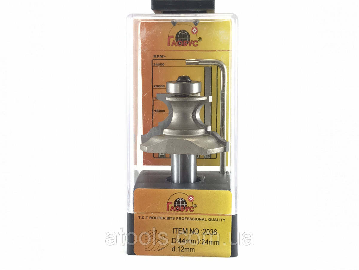 Фреза кромкова фігурна Глобус 2036 D44 d12 L51 h16, фото 1