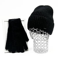 Комплект жіночий зимовий ангоровий на флісі (шапка+рукавички) ODYSSEY 55-58 см Чорний 12856 - 4185