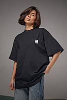 Хлопковая футболка с вышитой надписью Ami Paris - черный цвет, M (есть размеры)