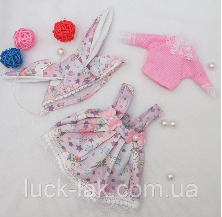Плаття для ляльки 1/6 з єдинорогами, сарафан, кофта, шапка для BJD 1/6 ляльки 30 см