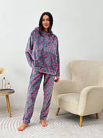 Практичный и удобный домашний костюм (кофта+штаны+носки) Пижама тройка махра пижамная серый