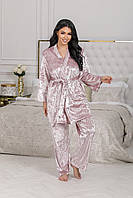 Практичный и удобный домашний комплект тройка Халат/пижама муар пудра