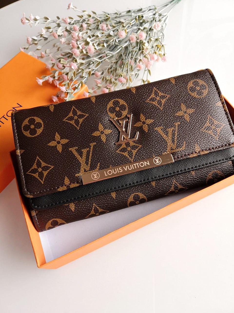 Жіночий гаманець Louis Vuitton коричневий + чорний великий Луї Віттон