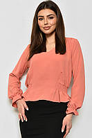 Блуза женская однотонная персикового цвета с рюшами