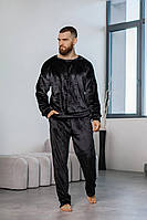 Практичная и уютная пижама мужская теплая парная плюш черный