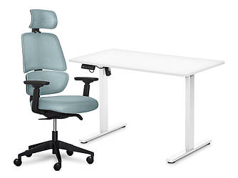 Mealux Комплект Mealux PowerDesk Lite White + Leo Air Plus Grey Blue (арт. EVO-201 Lite W/W +Y 546 KBGL)