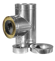 Трійник 90 градусів з нержавіючої сталі в кожусі з оцинковки ф140/210 0,6/0,6 мм AISI 430