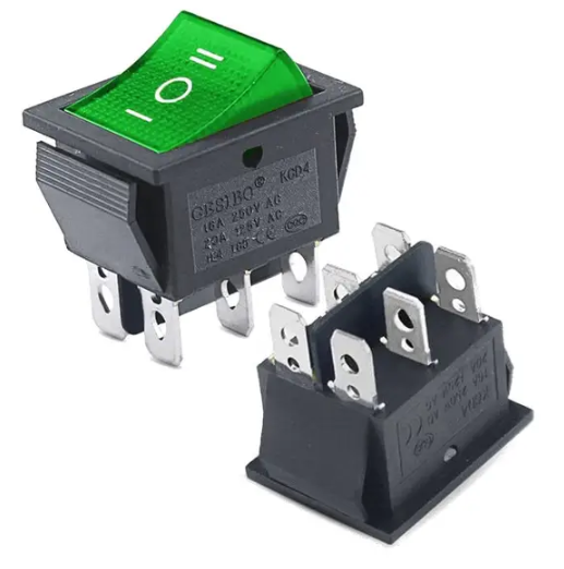 Переключатель KCD4-101/( 6с) 15А ( ON-OFF-ON) зелений