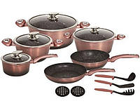 EB-5626 Посуды Набор Кухонной, 15 Предметов, Цвет Розовое Золото И Черный Металлик Снаружи