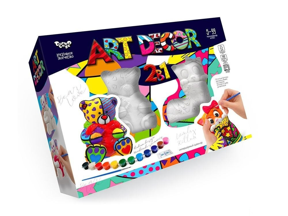 Креативна творчість 2 в 1 ART DECOR, гіпсові фігурки для розфарбовування від ТМ Danko Toys