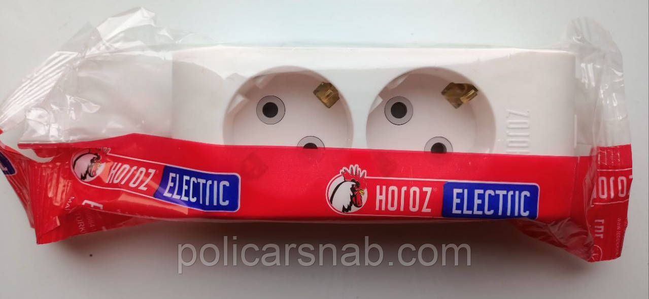 Колодка двомісна електрична 2 гнізда із заземленням ДЕКО Horoz Electric Туреччина корпус білий пластик