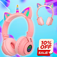 Бездротові навушники для дітей STN-27 LED єдиноріг з котячими вушками дитячі навушники для телефону Рожевий