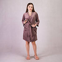 Жіночий велюровий халат на запах "Оксамит-темно-бежевий 46-54р.
