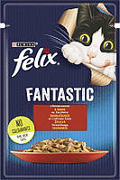 Вологий корм Purina Felix Fantastic шматочки в желе з яловичиною 85 г (7613039838624)