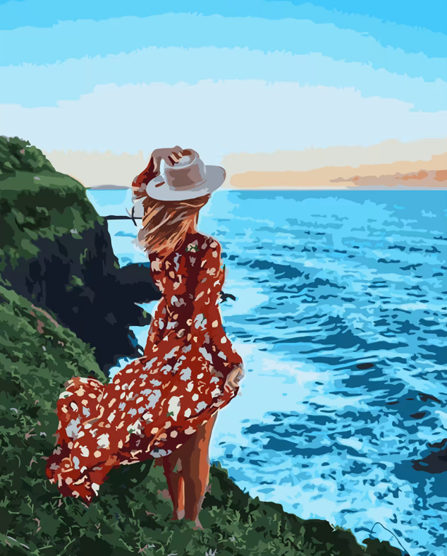 Картина за номерами Дівчина біля моря 40х50 Картини по цифрах на полотні На схилі Живопис по номерам Rainbow Art GX37802