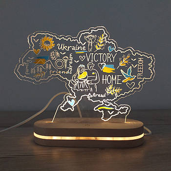 Нічний карта України Ukraine victory з USB роз'ємом 18*13 см Світильник (KG-11508)