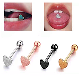 Прикраса для пірсингу язика. Сережки, штанга в язик сталевий сріблястий колір троянда, серце, фото 2
