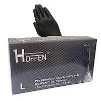 Рукавички медичні нітрилові чорні HOFFEN black нестерильні текстуровані без пудри розмір L