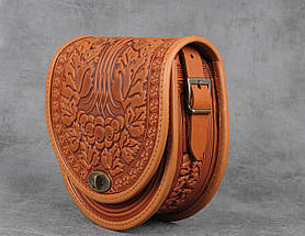 Жіноча шкіряна сумка ручної роботи з тисненим орнаментом «Калина», руда сумка з натуральної шкіри, 20*21*8 см