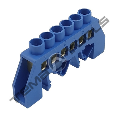 Шина нульова ізольована HCD 8x12-6 на DIN-рейку синя