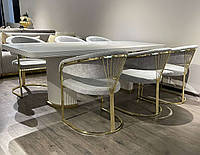 Обеденный нераскладной стол Мона (Mona) с золотым декором на ноге 240х102 см White + Gold