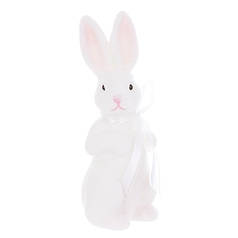 Фігурка пластикова Кролик з бантом флок білий 22 см. 42116