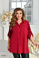 Женская однотонная рубашка свободного кроя бордовый цвет. Модель 42960