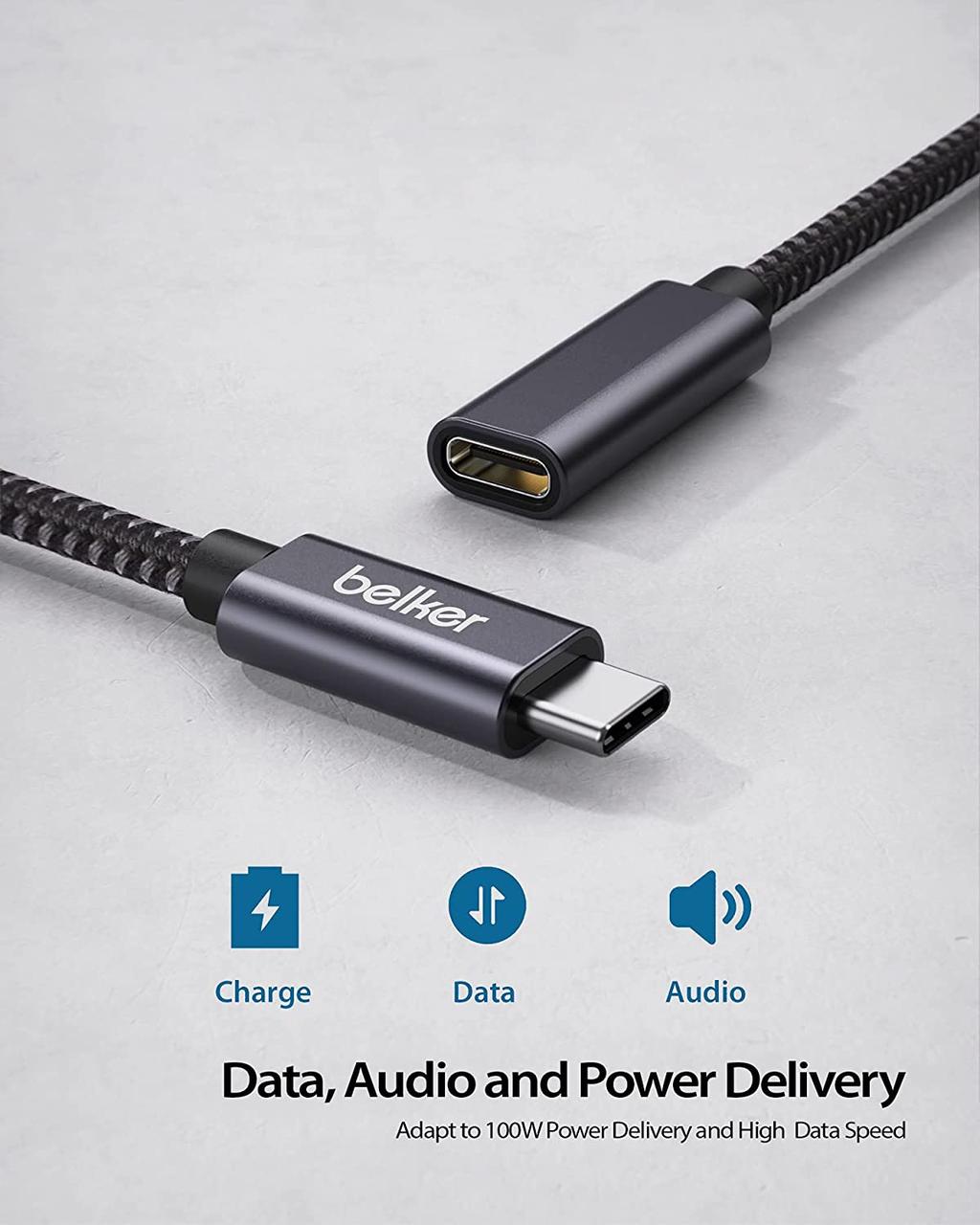 Подовжувальний кабель USB C Belkertech, тип C, штекер-гніздо, USB 3.2 Gen 2 (10 Гбіт/с), кабель-подовжувач для