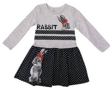 Сукня з довгими рукавами дитяча для дівчинки Кролик Pink 92, 110 см Сіра (681)