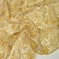 Ткань гипюр-пайетка Соломия золото