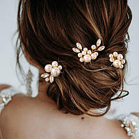 Vakkery Перлова наречена Весільні шпильки для волосся Золоті кришталеві затискачі для волосся Головні убори