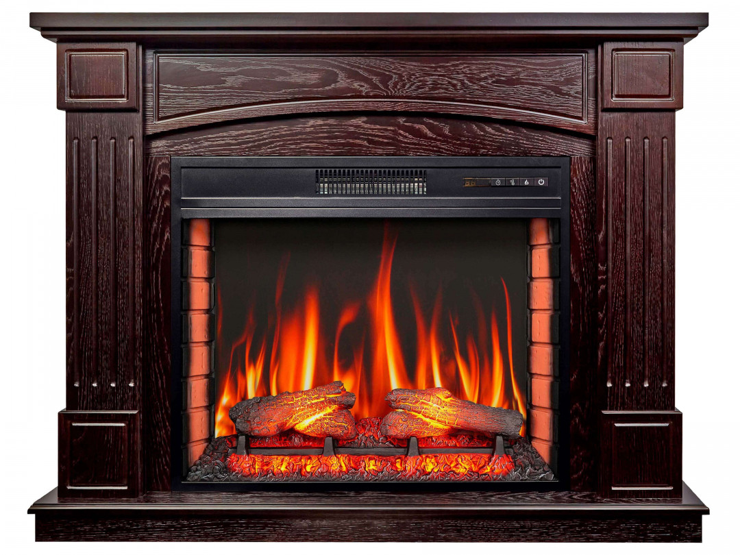 Підлоговий електрокамін з обігрівом, з порталом, камінокомплект ArtiFlame BOSTON AF28S Темний горіх (зі звуком)