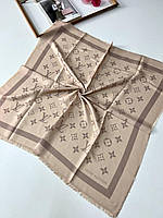 Женский брендовый платок Louis Vuitton демисезонный 100*100 см бежевый