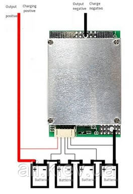 Плата модуль зарядки, захисту LiFePo4 акумулятора з BMS 4S 3,2V (12,8V) 50 А з балансом елементів
