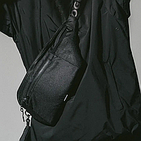 Вместительная бананка на 8 карманов, Качественная сумка мужская из ткани, поясная сумка с сеточкой, черная