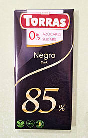 Шоколад Torras Negro 85% гіркий 75 г (без глютену та цукру)