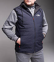 Мужская темно-синя жилетка The North Face со съемным капюшоном | 100% полиэстер + синтепон 60