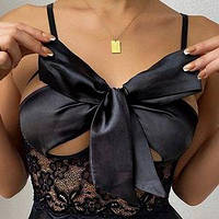 Женский эротический пеньюар с бантом на груди, Ночная рубашка, Пеньюар в комплекте со стрингами Черный, XXL