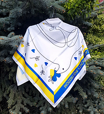 Шовкова хустка патріотичний 70*70 см білий з синьо-жовтим, фото 5