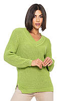 Женский хлопковый свитер с V-образным воротником Цвет: Салатовый
