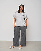 Пижама женская с штанами-палаццо и футболкой в рубчик размер 2XL, 3XL, 4XL