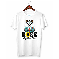 Футболка біла з оригінальним принтом для керівника "Boss My Own Boss. Мій власний бос" Push IT