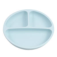 Силиконовая секционная тарелка круглая на присоске Светло голубой цвет